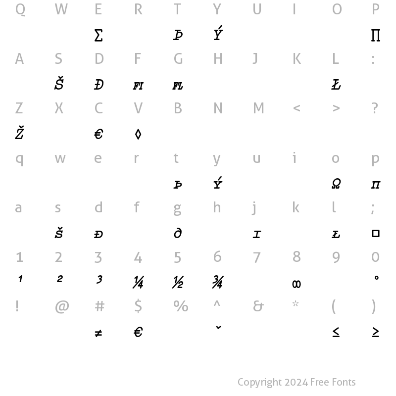 Character Map of Elementa SC-Expert Bold Italic