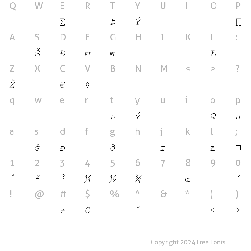 Character Map of Elementa SC-Expert Italic