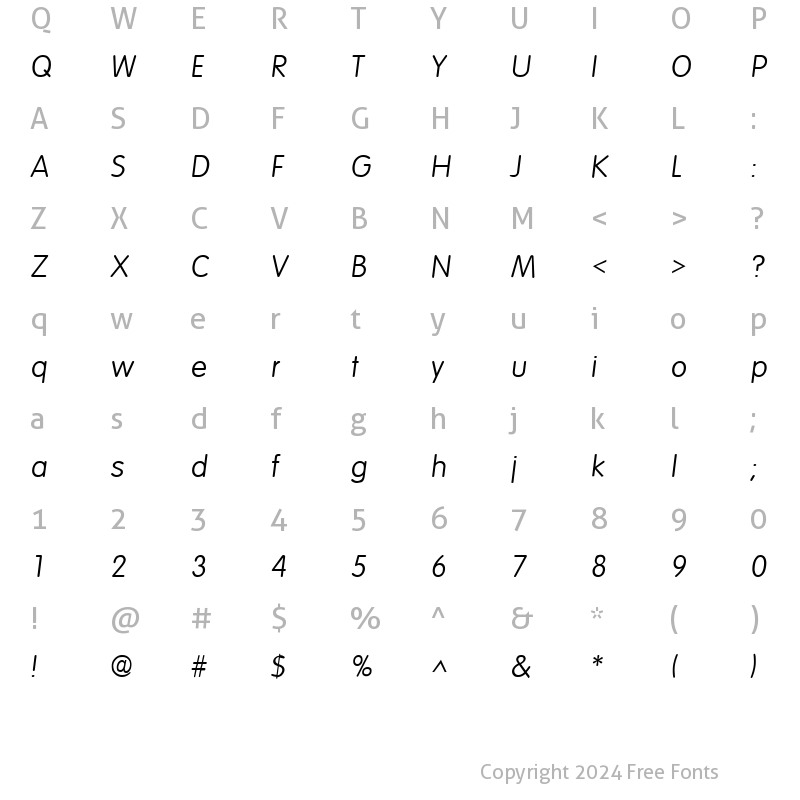 Character Map of Elementary SF Italic