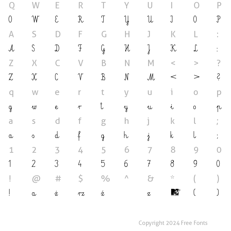 Character Map of ElementarzDwa Regular