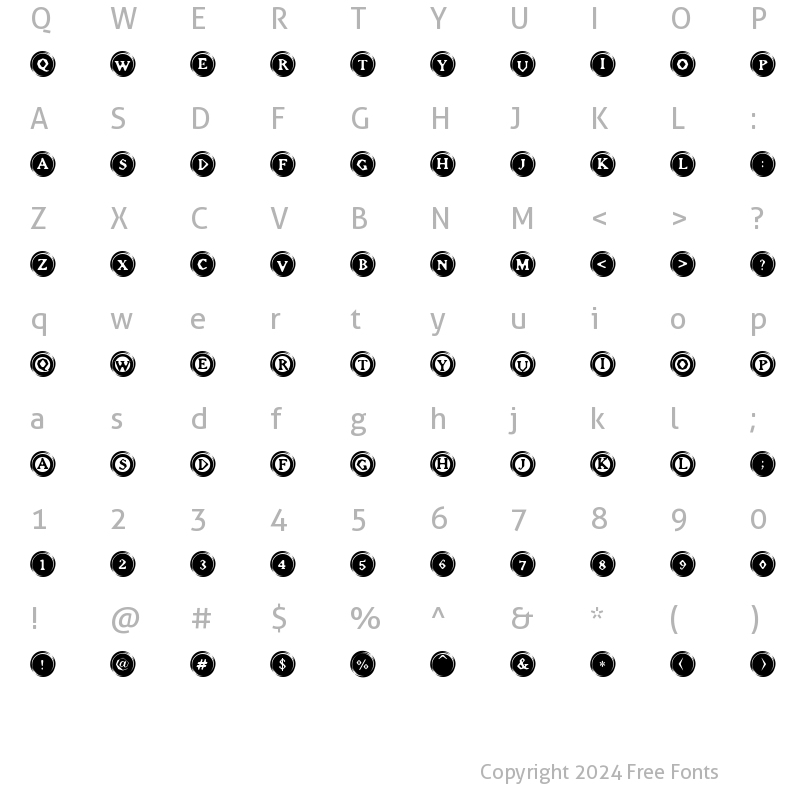 Character Map of Elevator Buttons Regular