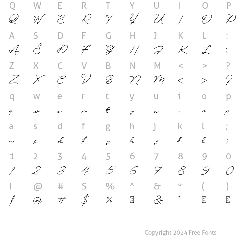 Character Map of Elfani Script Regular