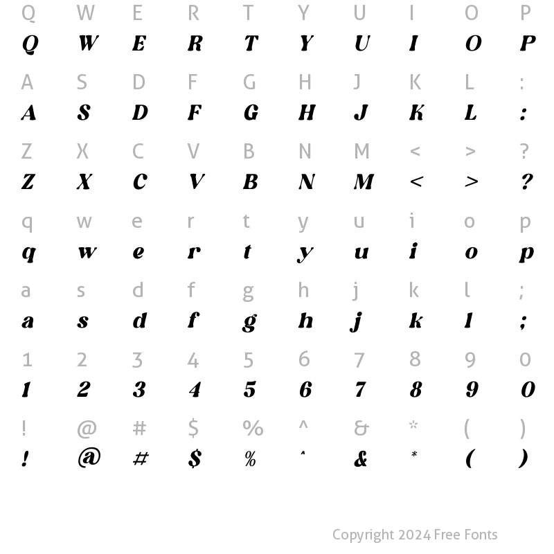 Character Map of Elinga Italic