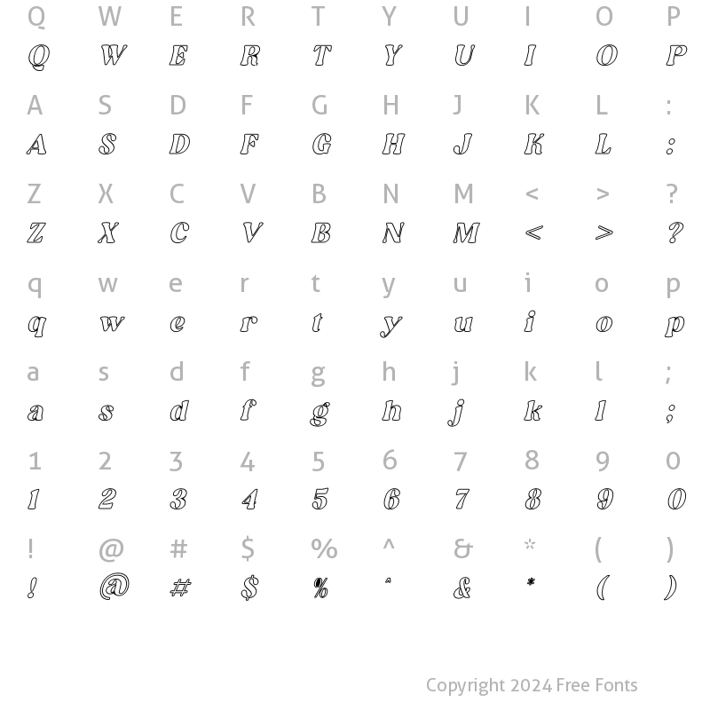 Character Map of Elinga Outline Italic