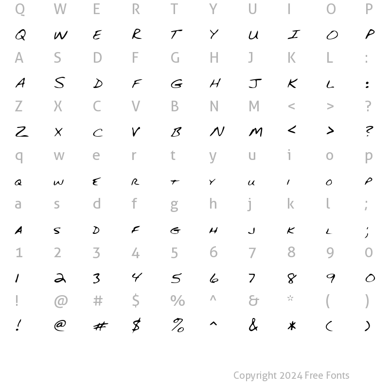 Character Map of EliottsHand Regular