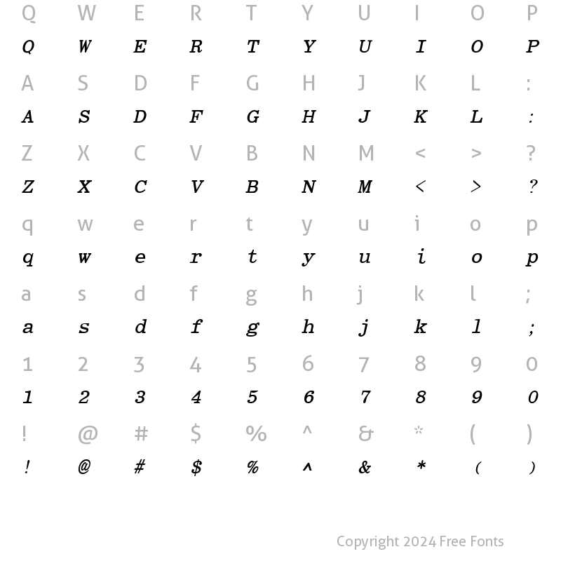 Character Map of Elite Bold Italic