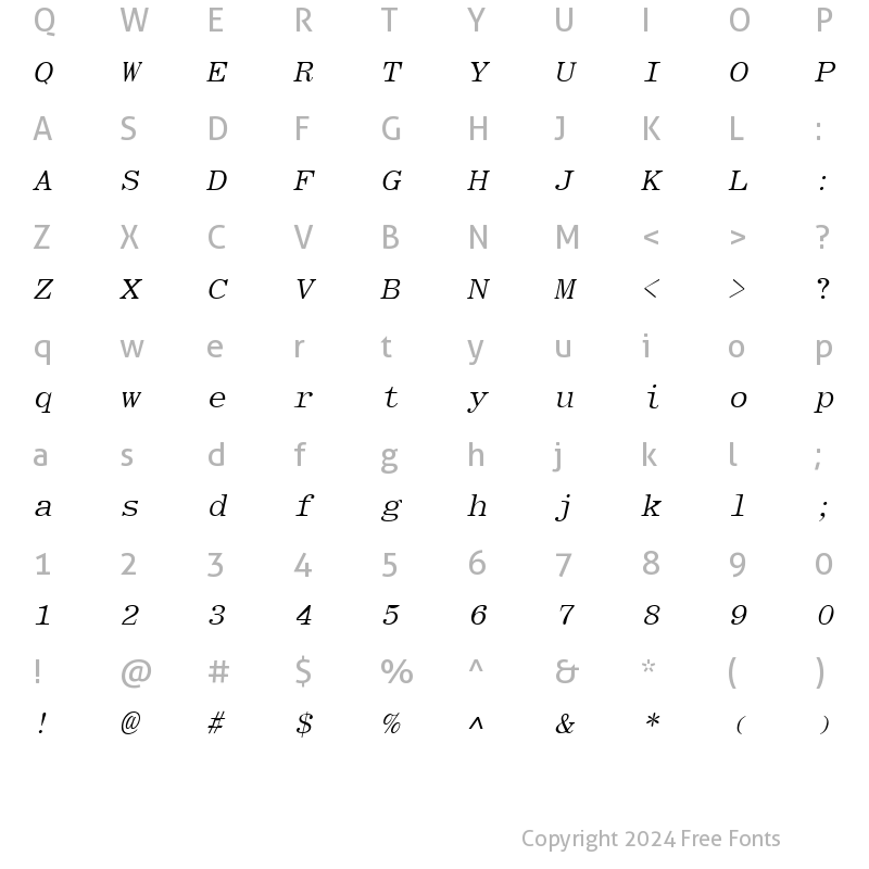 Character Map of Elite Italic