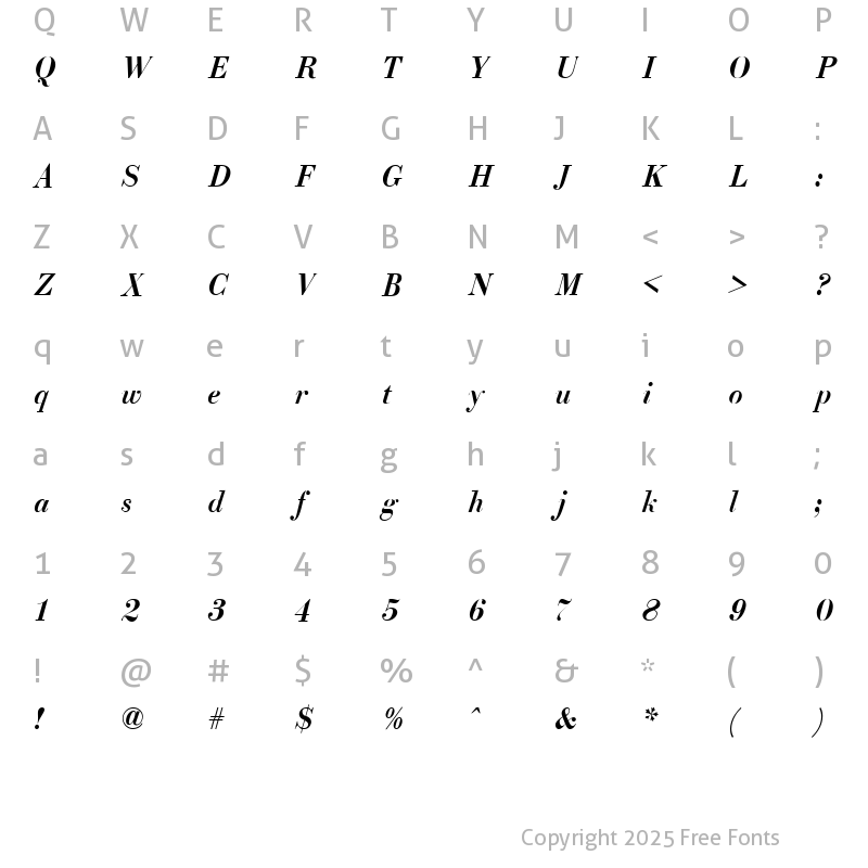 Character Map of ELIZ_AZ_PS Italic