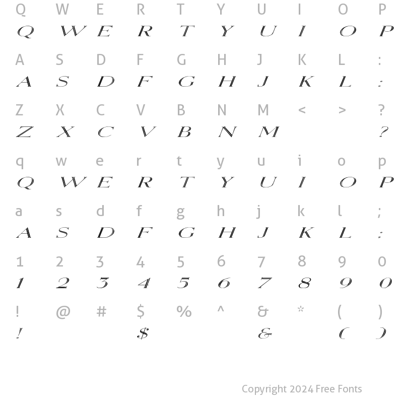 Character Map of Elizabeth Ex Italic Italic