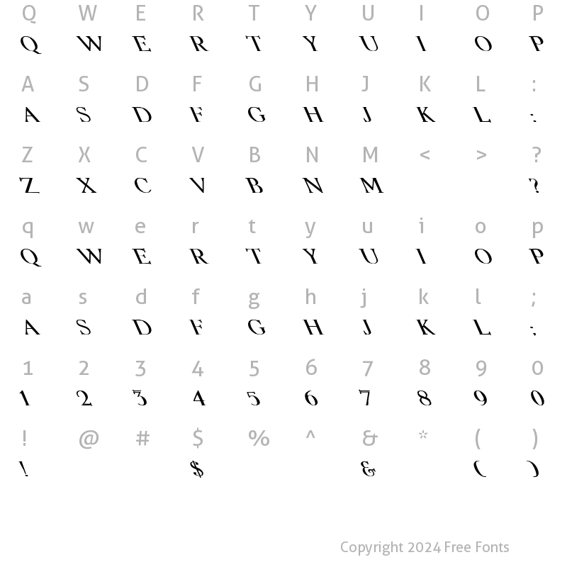 Character Map of Elizabeth Extreme Lefty Bold