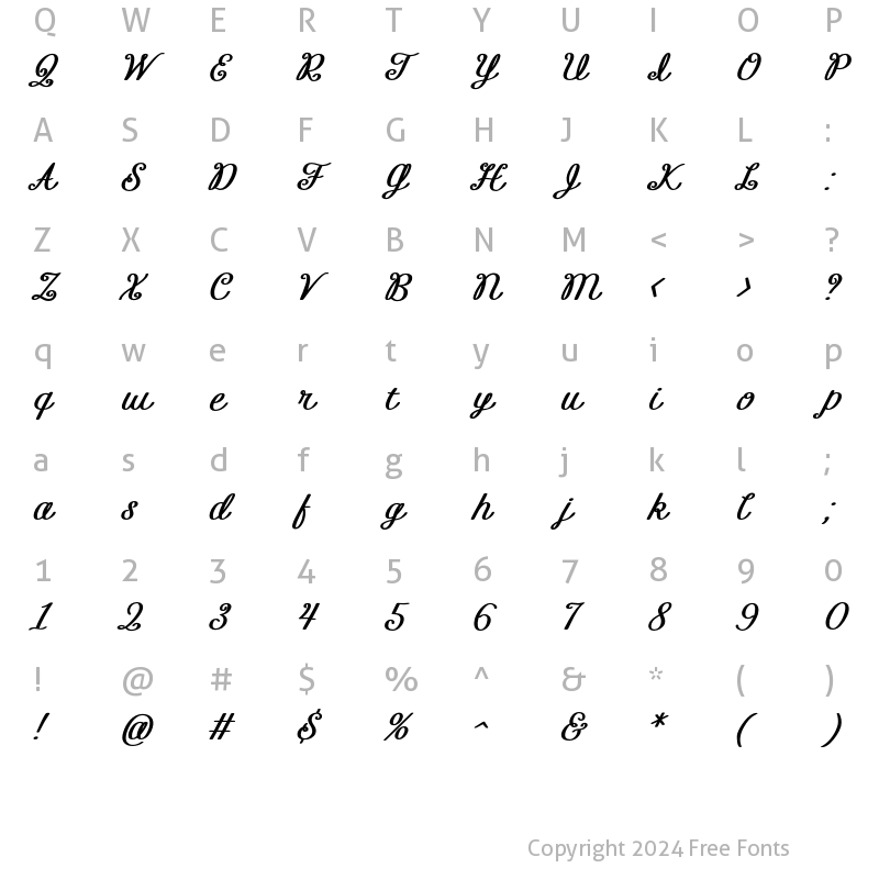 Character Map of Ellie Gant Slanted Regular