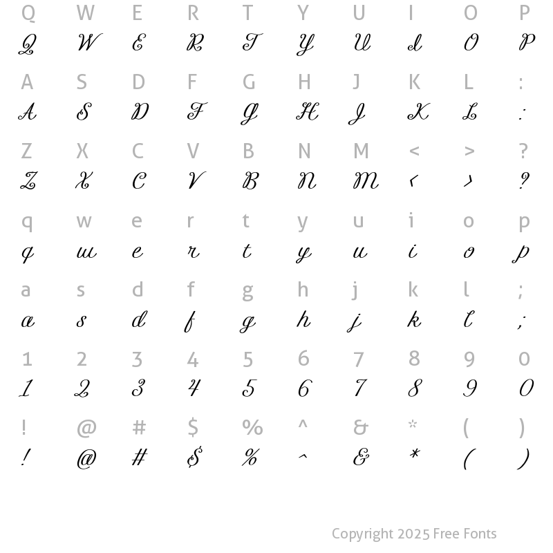 Character Map of Ellie Gant Thin Slanted Regular