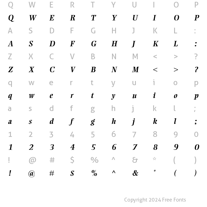 Character Map of Ellington Bold Italic