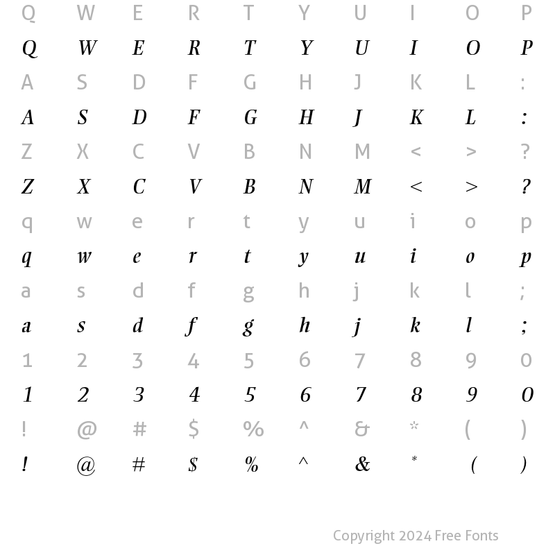 Character Map of Ellington Italic