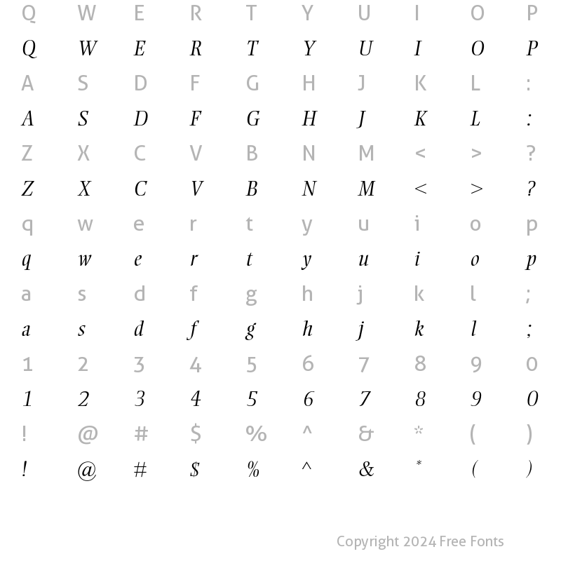 Character Map of Ellington Light Italic