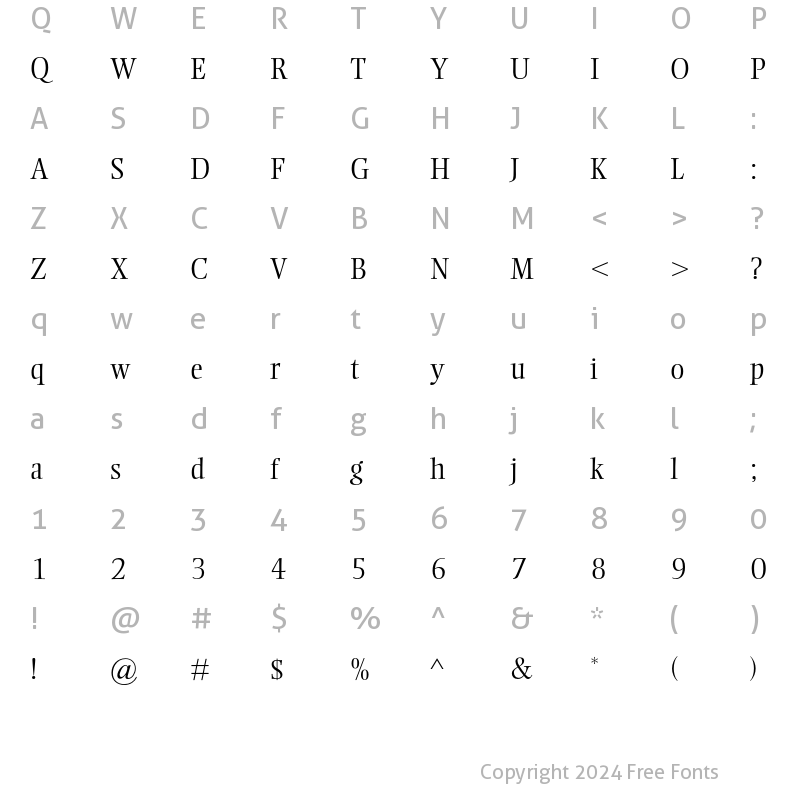 Character Map of Ellington Light Regular