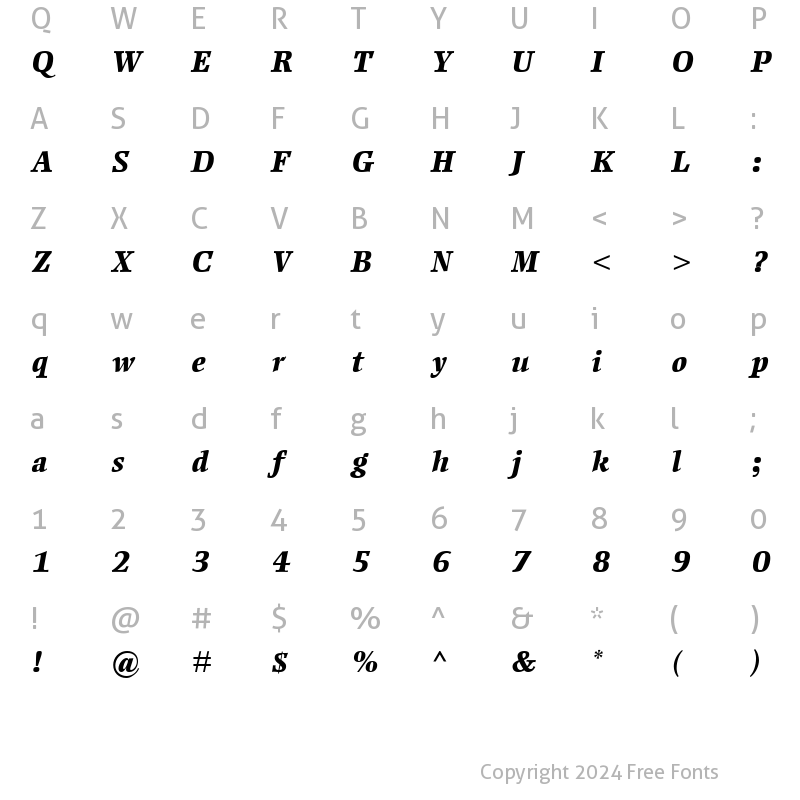 Character Map of EllingtonMT-ExtraBold Extra BoldItalic