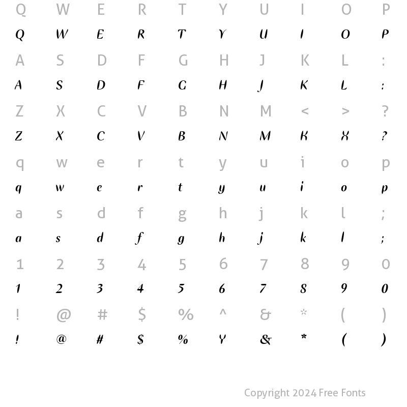 Character Map of Ellipse ITC Bold Italic