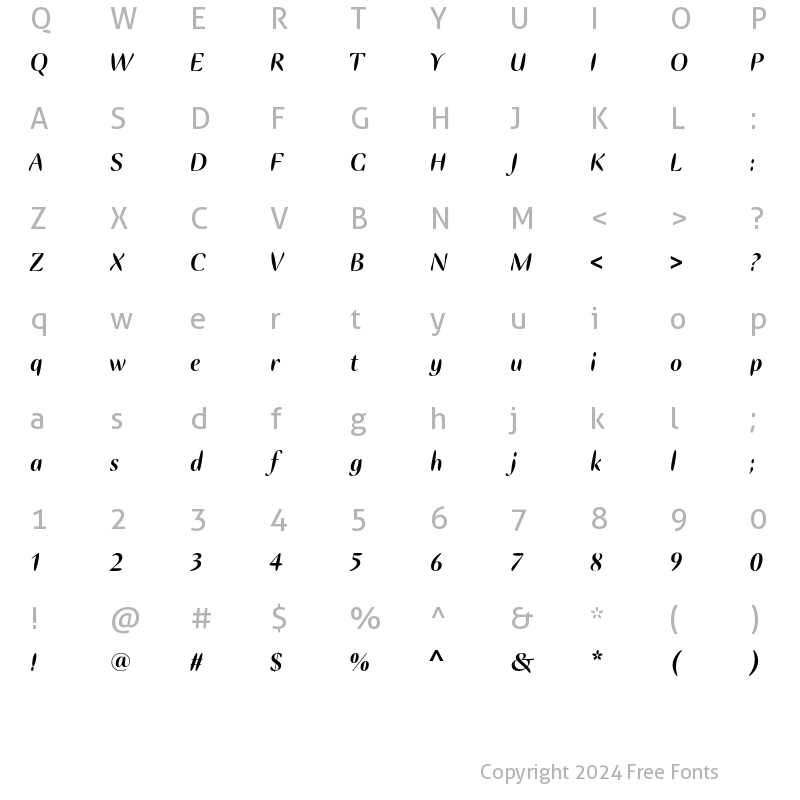 Character Map of Ellipse ITC Std Bold Italic