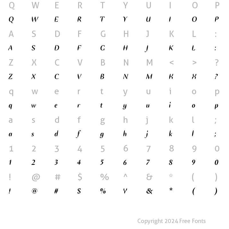 Character Map of Ellipse ITC TT Bold Italic