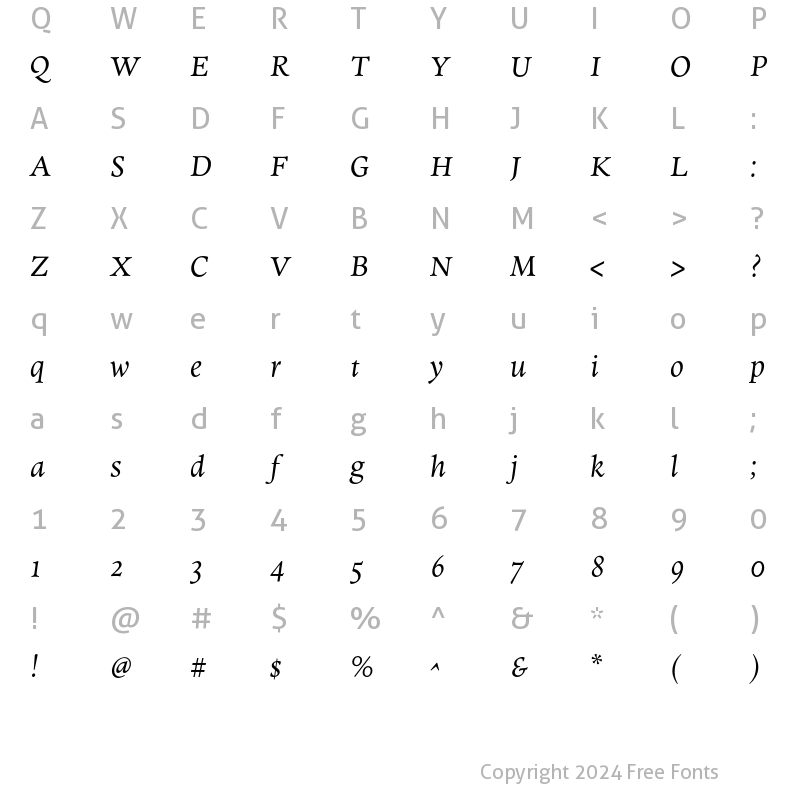 Character Map of Elmhurst Italic