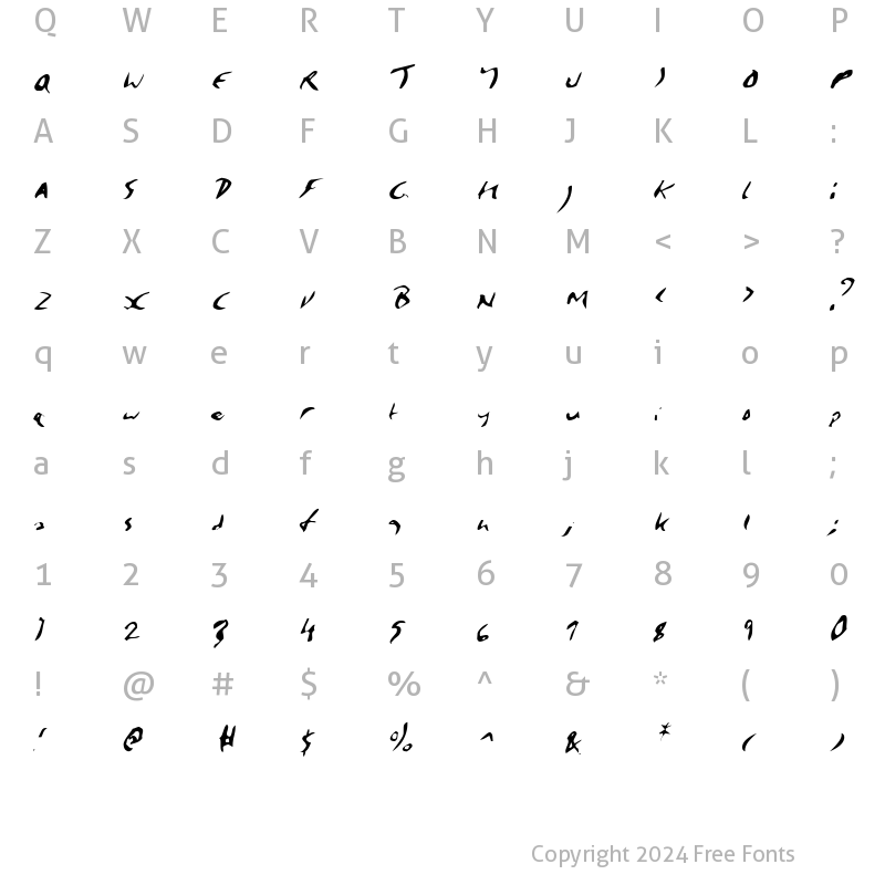 Character Map of Elmore Italic