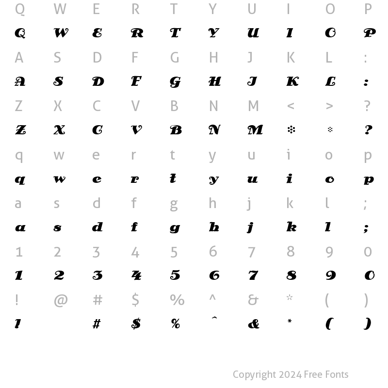 Character Map of Elvira Regular