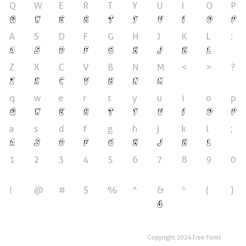 Character Map of Elwood Cn Italic Italic