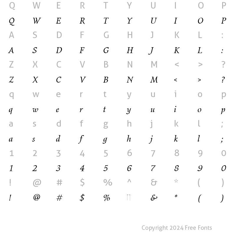 Character Map of Elysium Book Italic