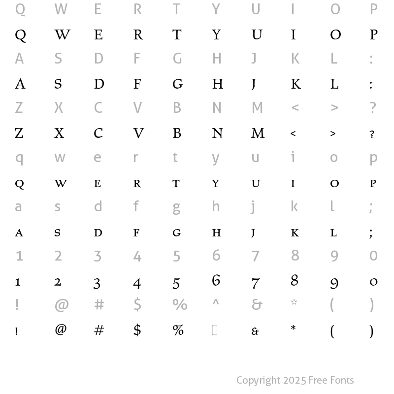 Character Map of Elysium Small Caps Plain Regular