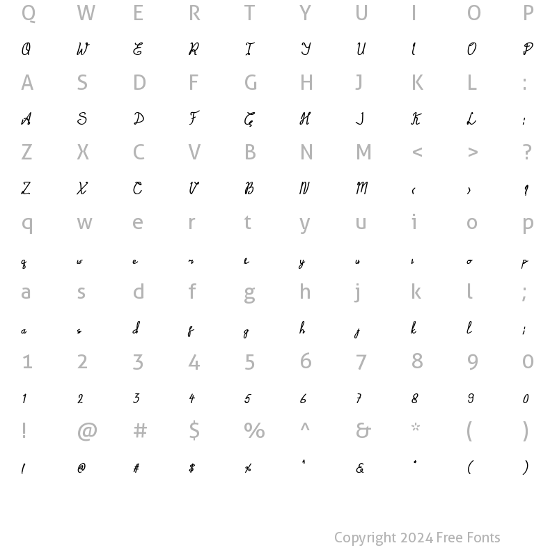 Character Map of Emalia Script Bold Italic