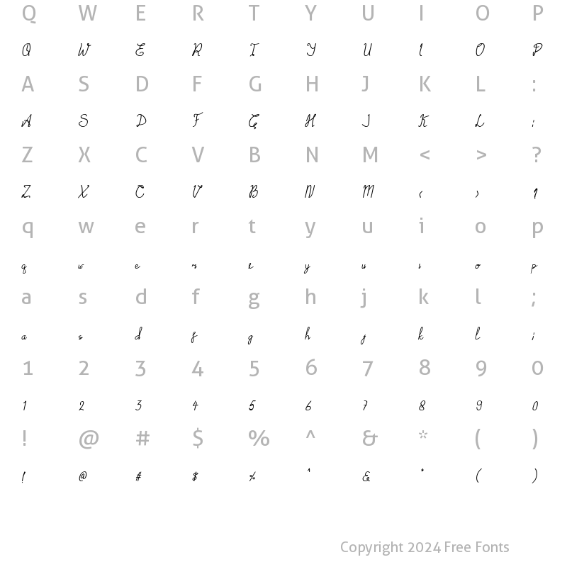 Character Map of Emalia Script Italic