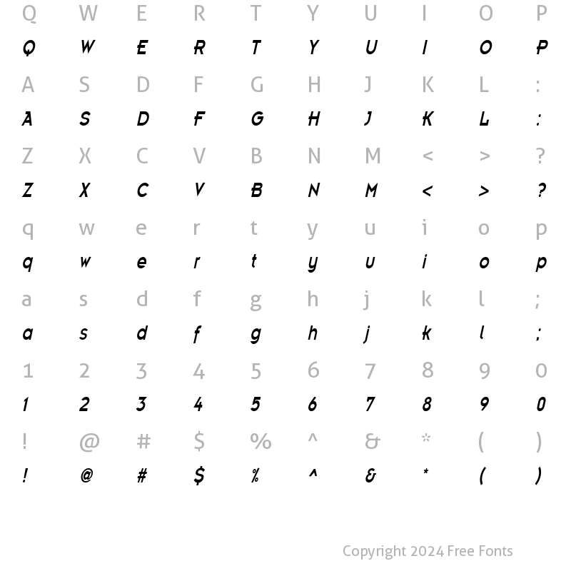 Character Map of EmblemCondensed Italic