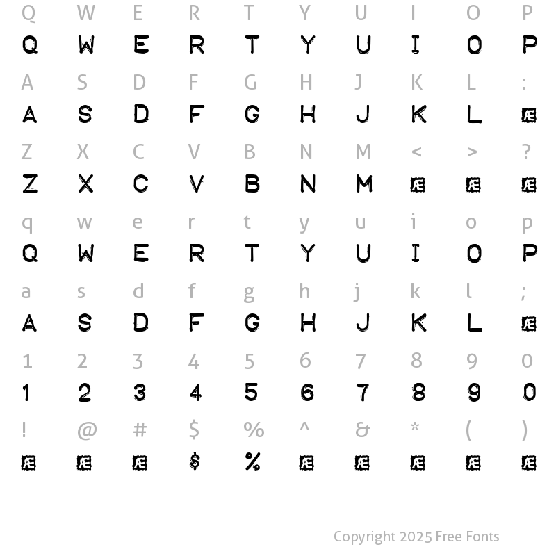 Character Map of Embossing Tape 1 (BRK) Regular