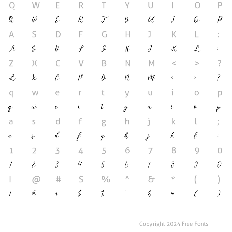 Character Map of emelyne Regular