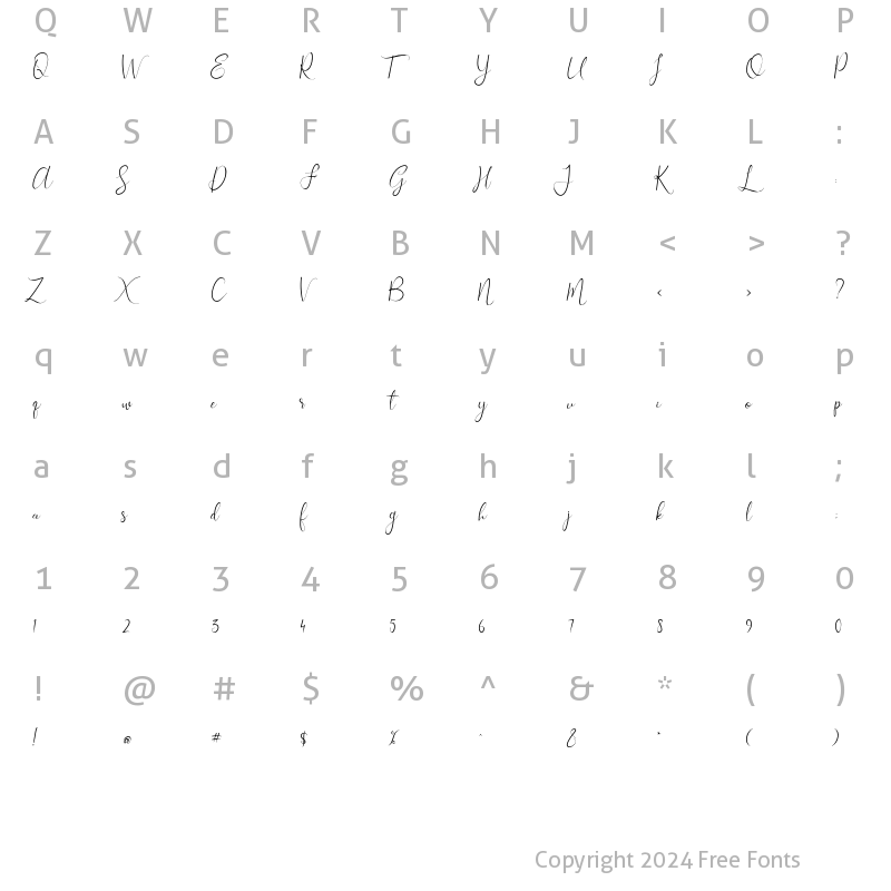 Character Map of emilia Regular