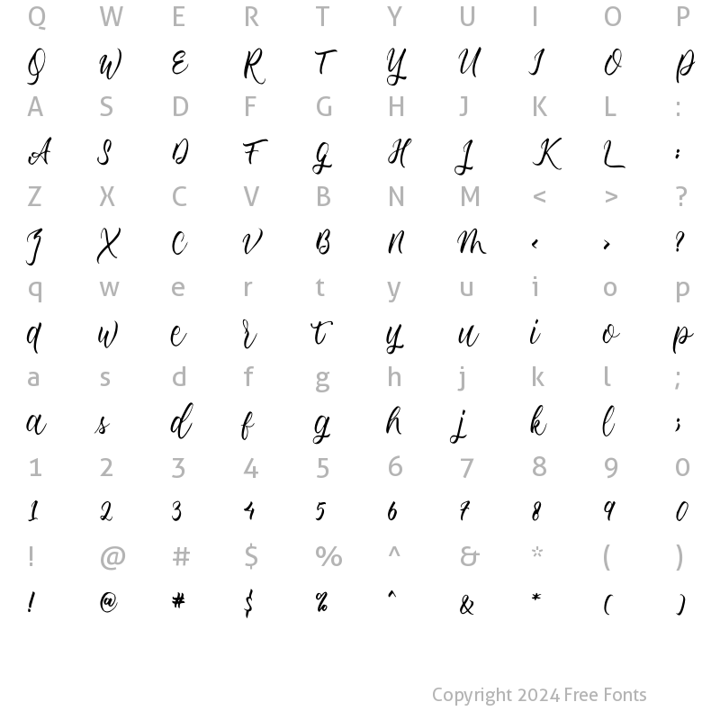 Character Map of emillia Regular