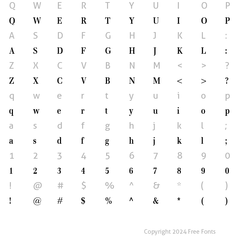 Character Map of Emona Cond Bold