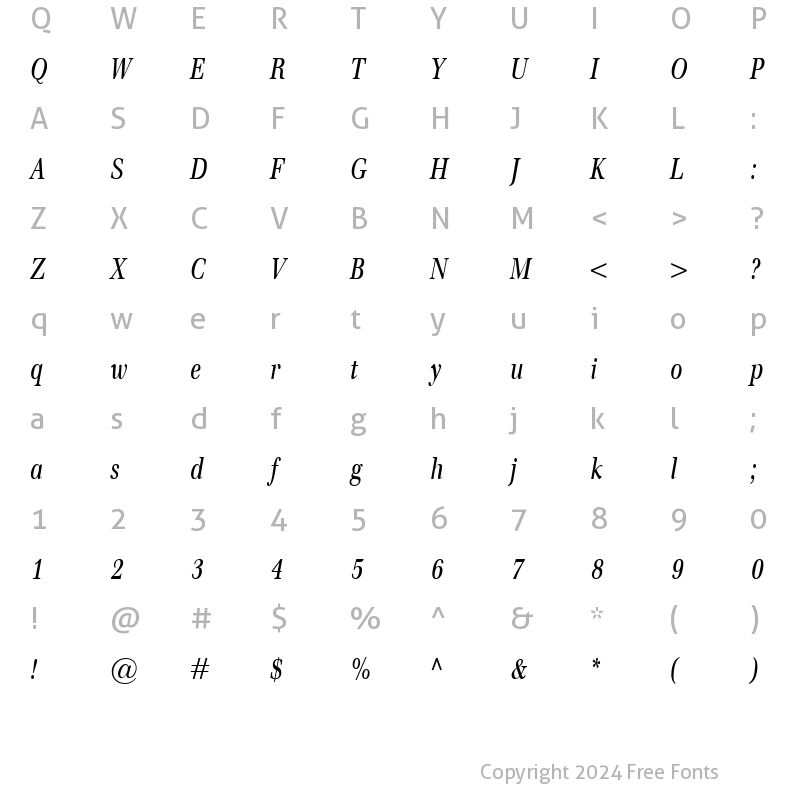 Character Map of Emona Cond Italic