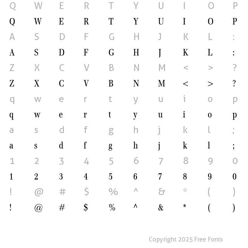 Character Map of Emona Cond Regular