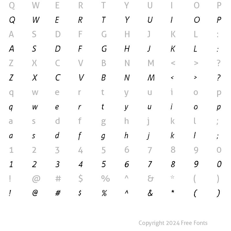 Character Map of Emory Italic