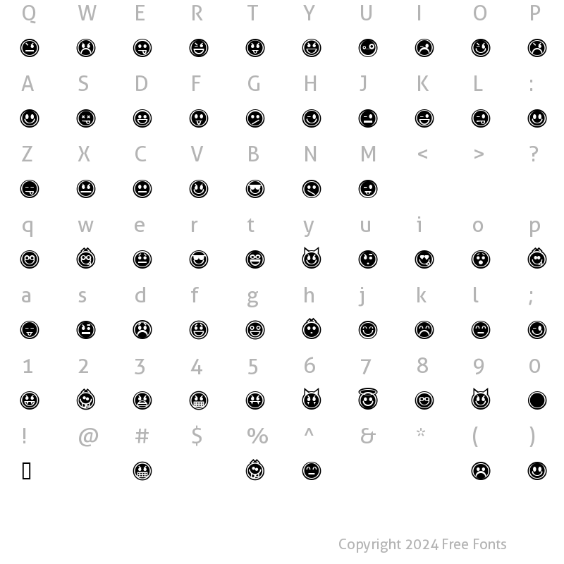 Character Map of Emoticons Outline Regular