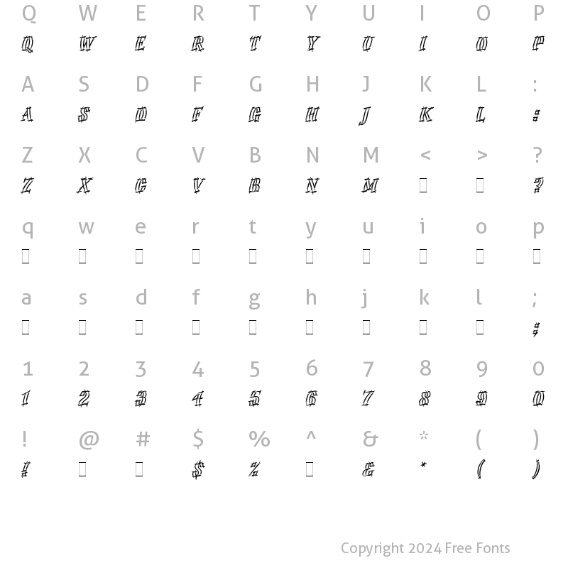 Character Map of Emphasis LET Plain