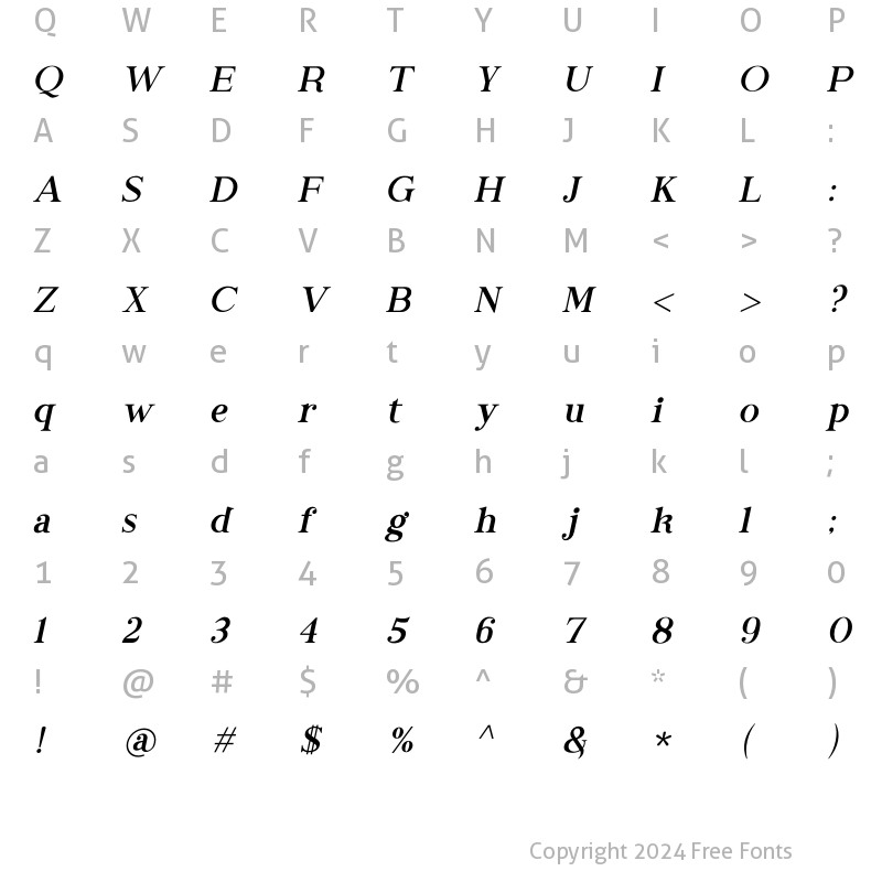 Character Map of EMPHATIC Italic