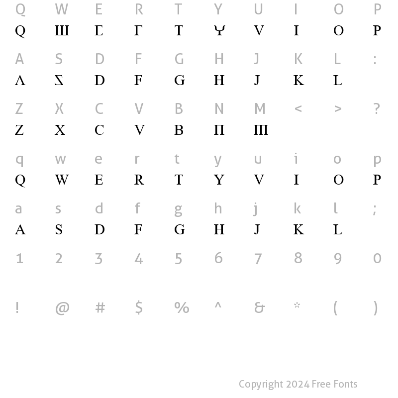 Character Map of Empiric Roman Empiric Roman