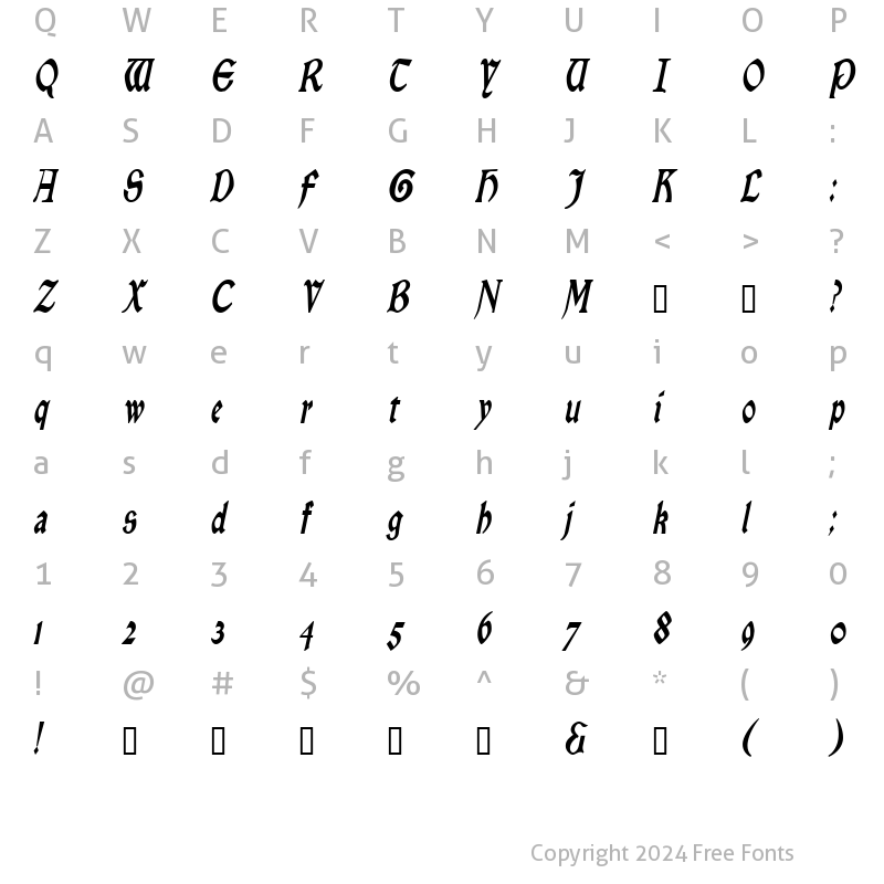 Character Map of EnchantmentCondensed Italic