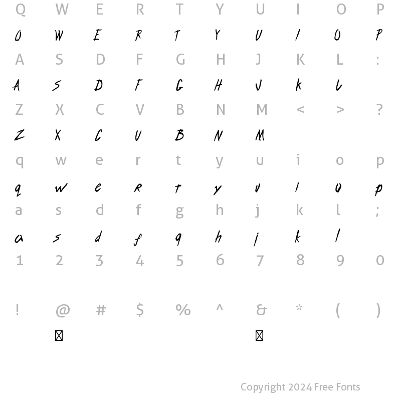 Character Map of ENDLESS BUMMER Regular