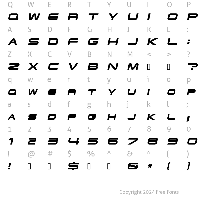 Character Map of Endzone Oblique