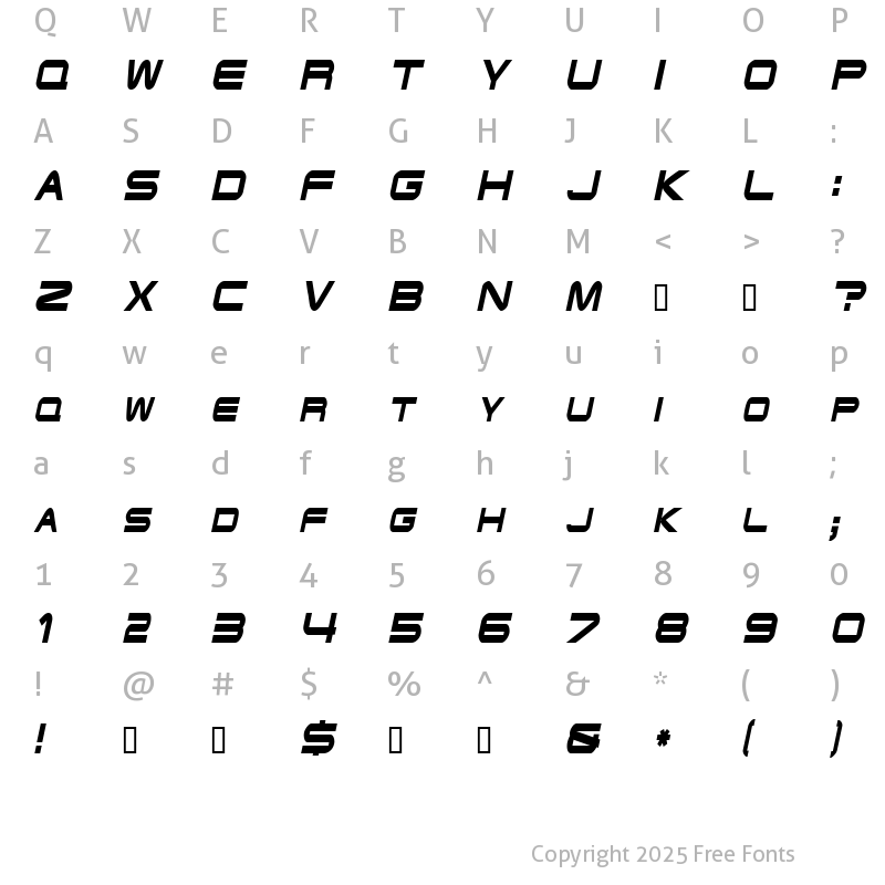 Character Map of EndzoneCondensed Oblique