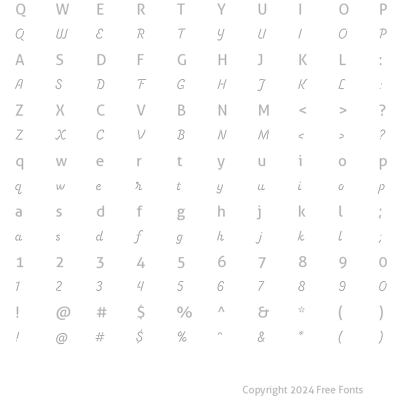 Character Map of Energetic Script Light